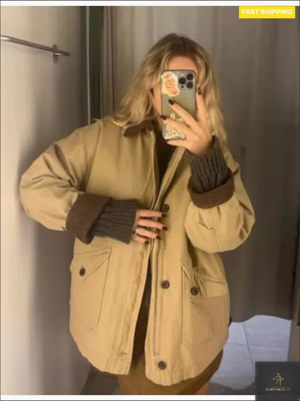 Oversized Barn Jacket Button Down Canvas Corduroy Lapel Collar Casual Fall - Picture 6 of 7